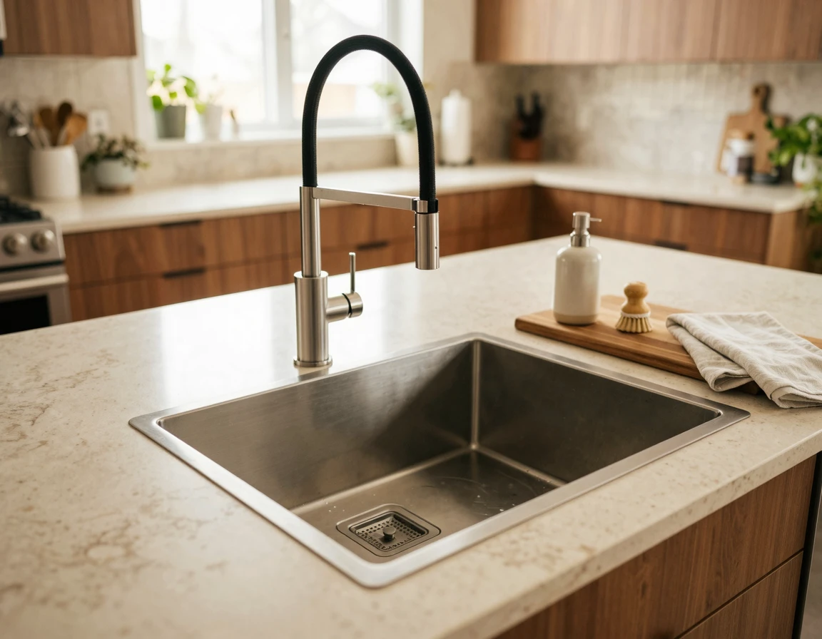 시공이 완료된 깔끔한 백조 사각 싱크볼