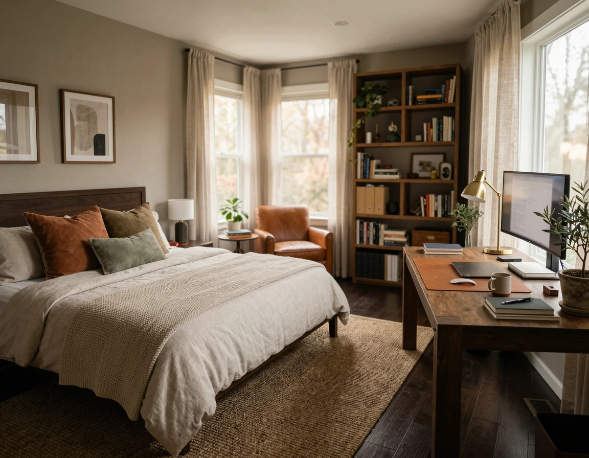 홈오피스 좁은 방 벽면에 밀착된 효율적인 책상 배치