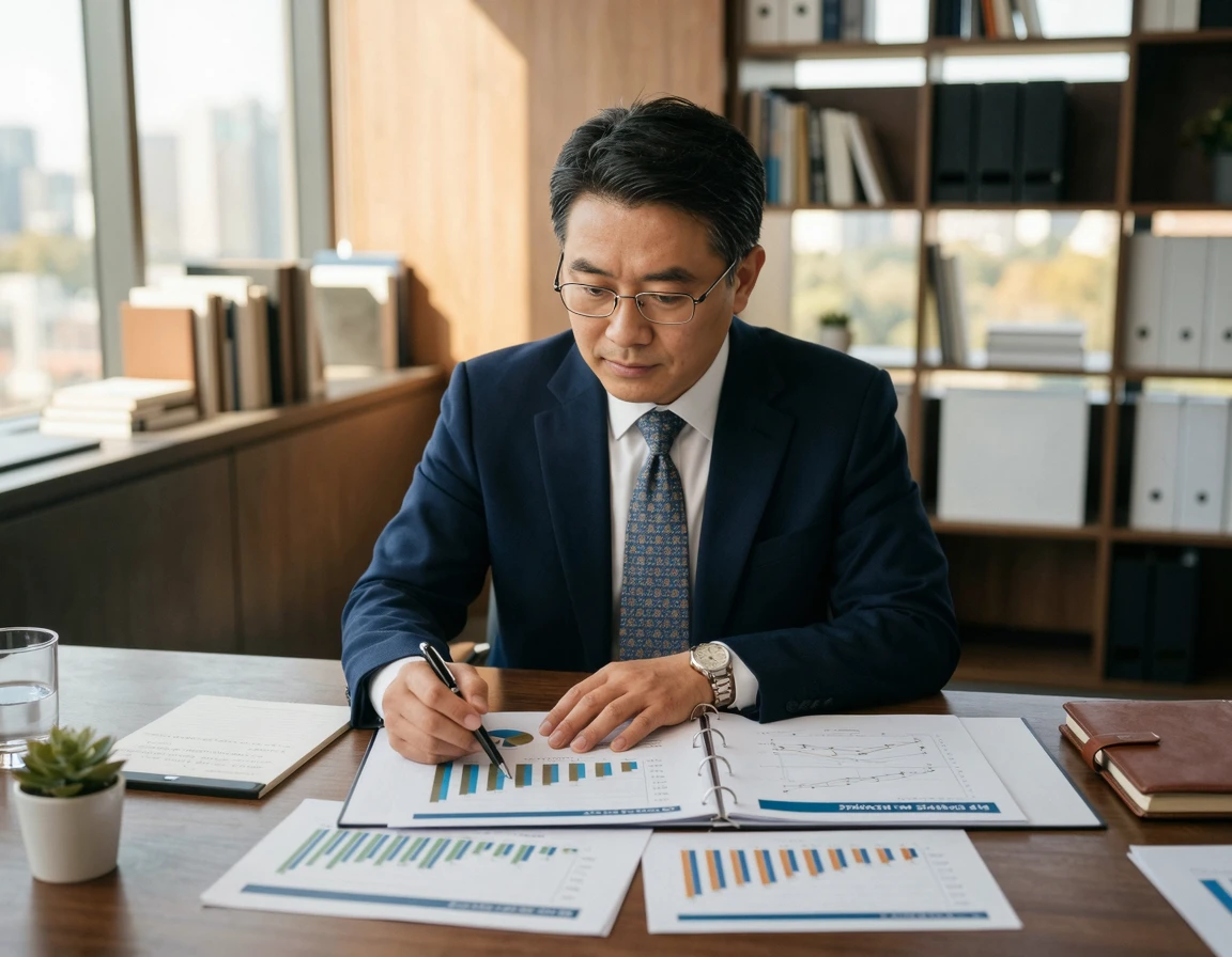 서류를 검토하는 40대 남성