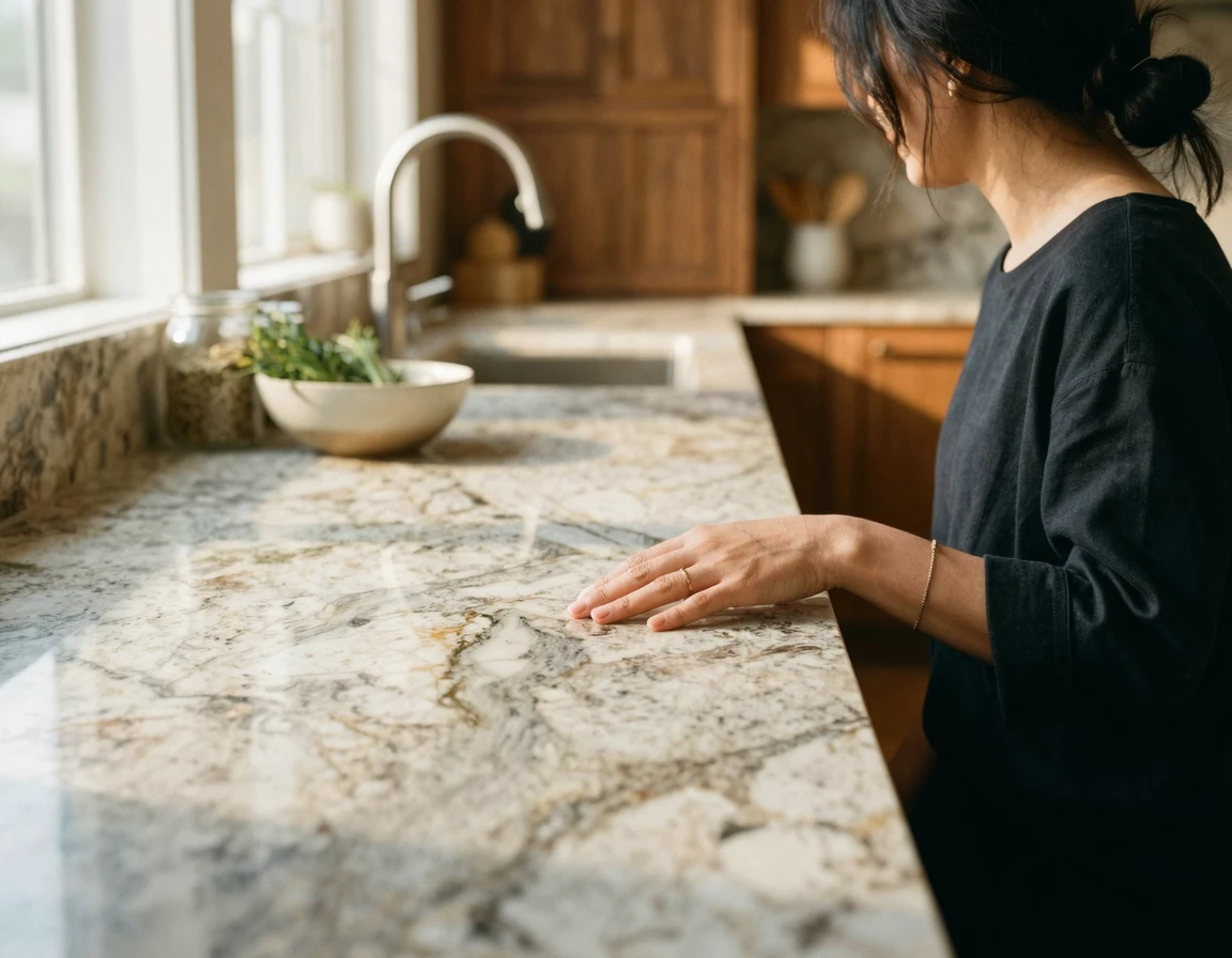 고급스러운 패턴의 엔지니어드 스톤 주방 상판