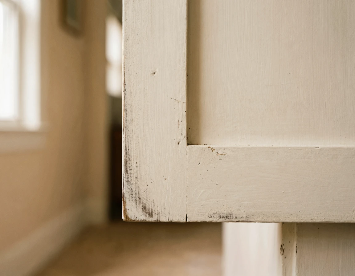 모서리 마모가 미세하게 보이는 미니멀 도어 클로즈업