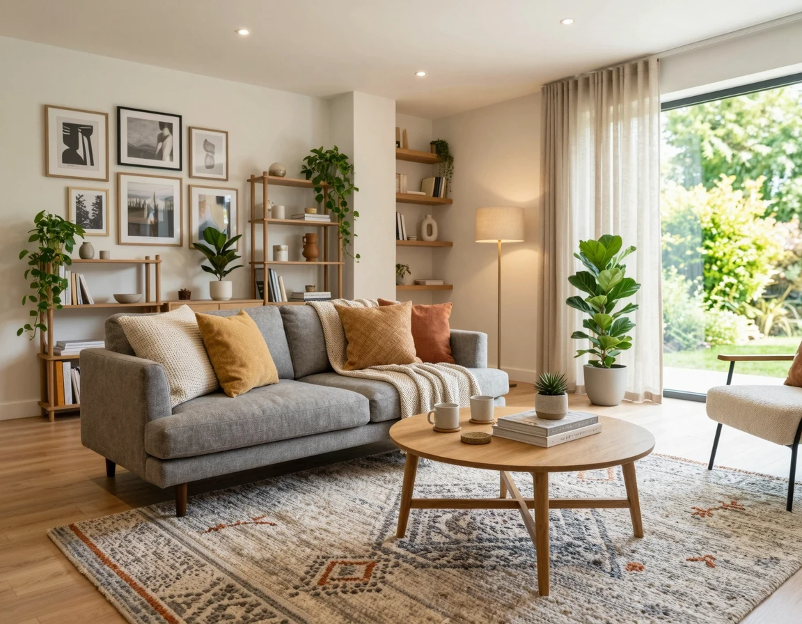 주백색 다운라이트가 설치된 밝고 쾌적한 거실