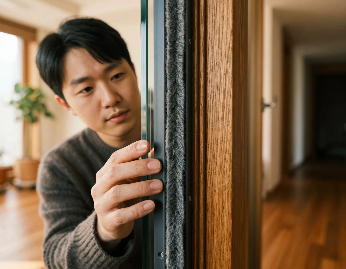 중문 테두리의 모헤어와 기밀성 마감 디테일 컷