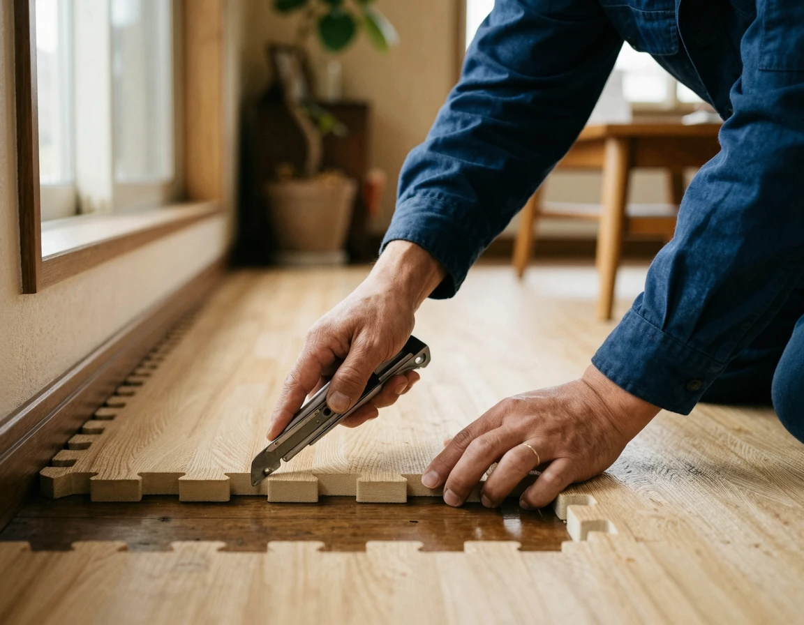 2cm 두께의 매트를 직접 재단하고 조립하는 모습