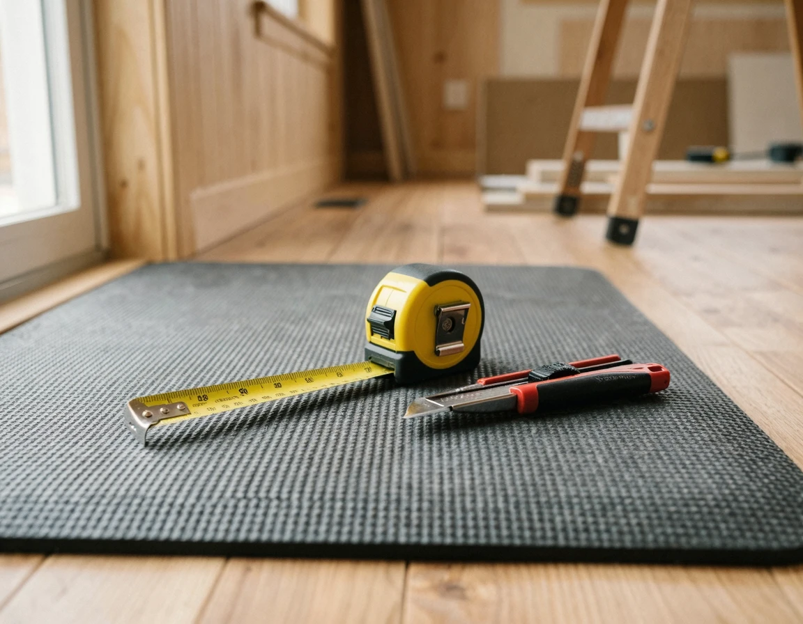 매트 시공을 위해 준비된 줄자와 커터칼