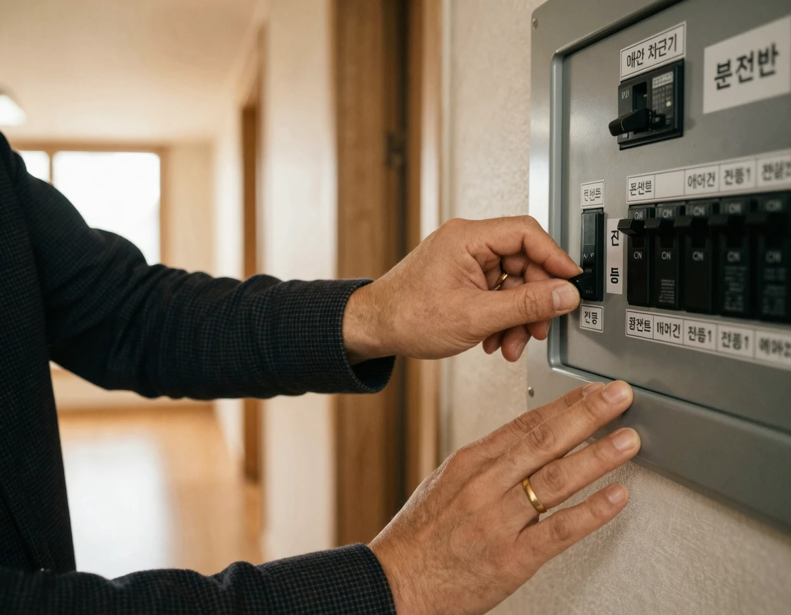 세대 분전반 차단기를 내리는 모습