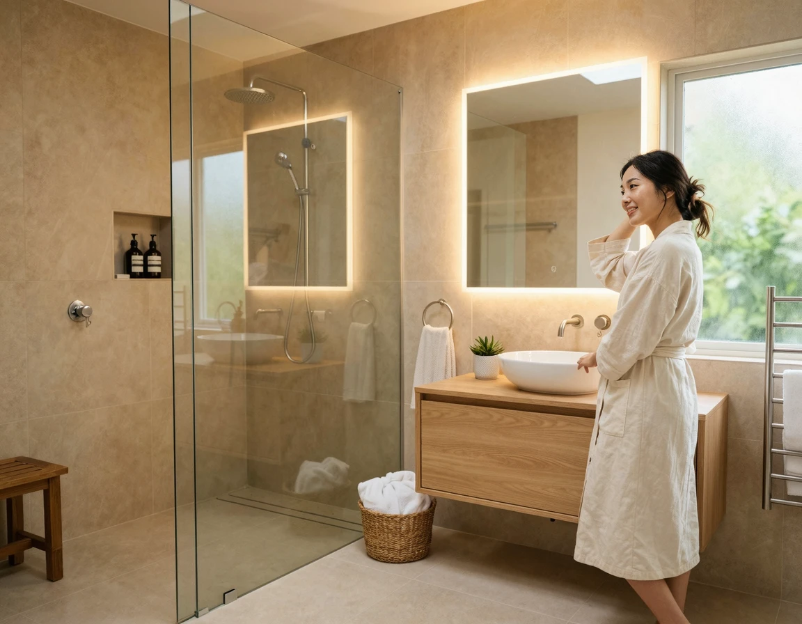 성공적으로 리모델링이 완료된 깔끔하고 모던한 욕실