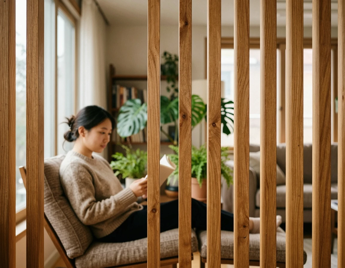 고급스러운 질감이 돋보이는 오크 원목 간살 파티션