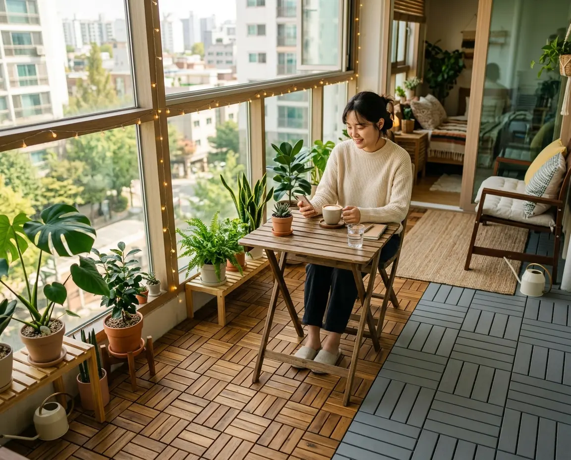 베란다 데크 타일 셀프 시공 후기: 플라스틱 목재 2종 내구성 비교