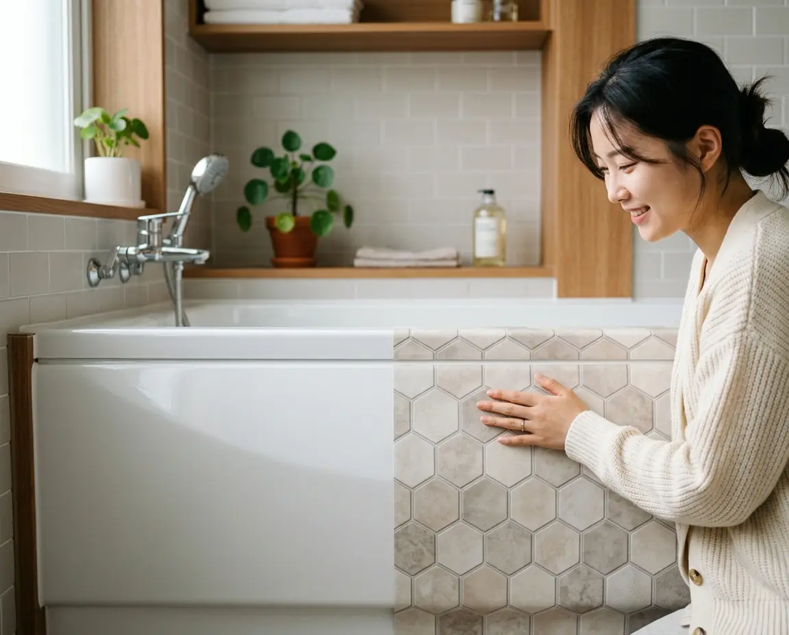 도료 코팅과 시트 래핑이 적용된 욕조 표면 비교